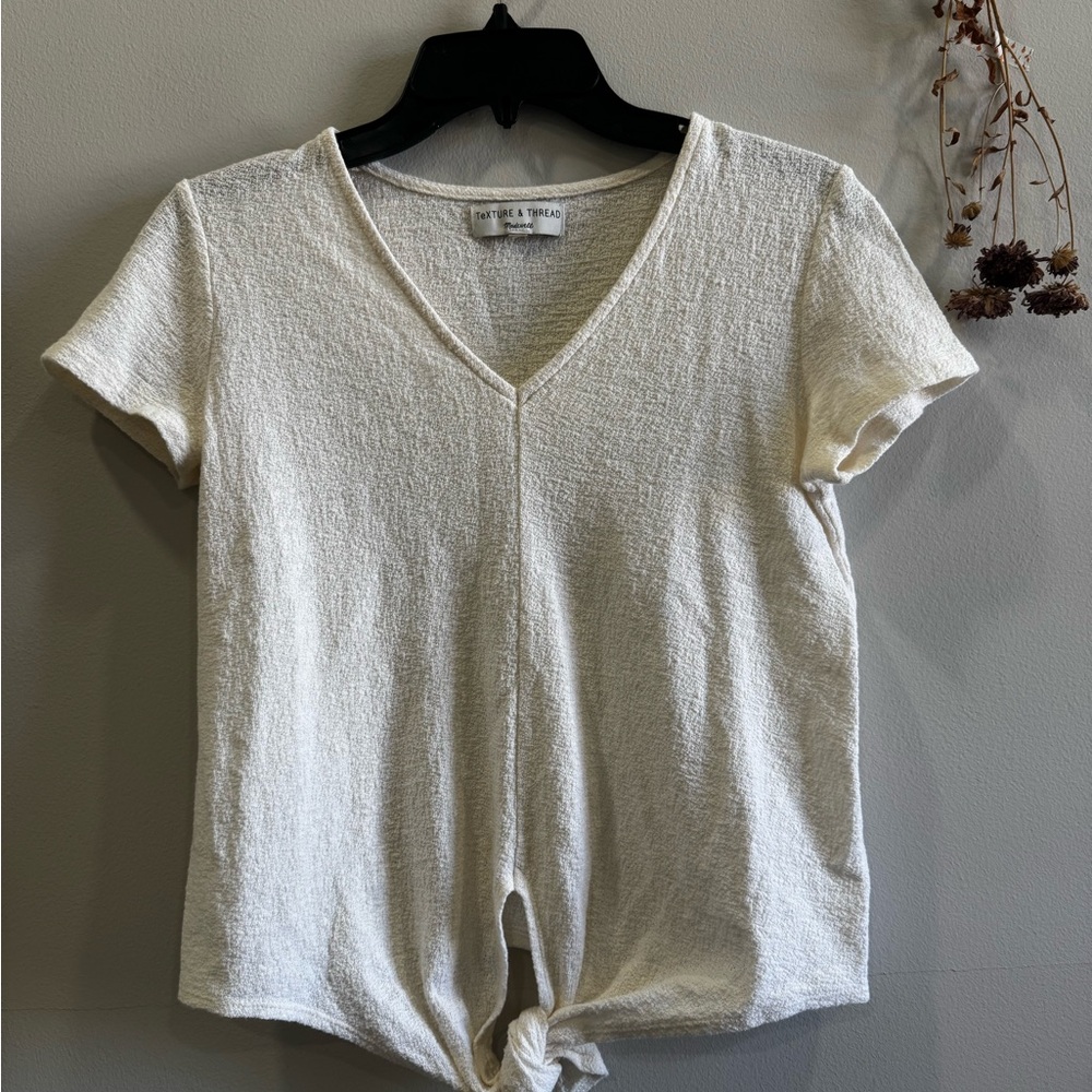 Madewell Cream Tie Front Fitted T-Shirt